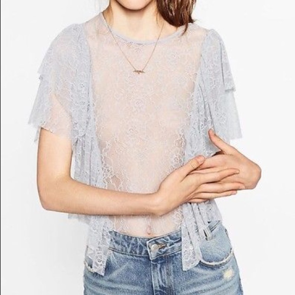 ZARA lace crop top. Size S. Grey sheer.